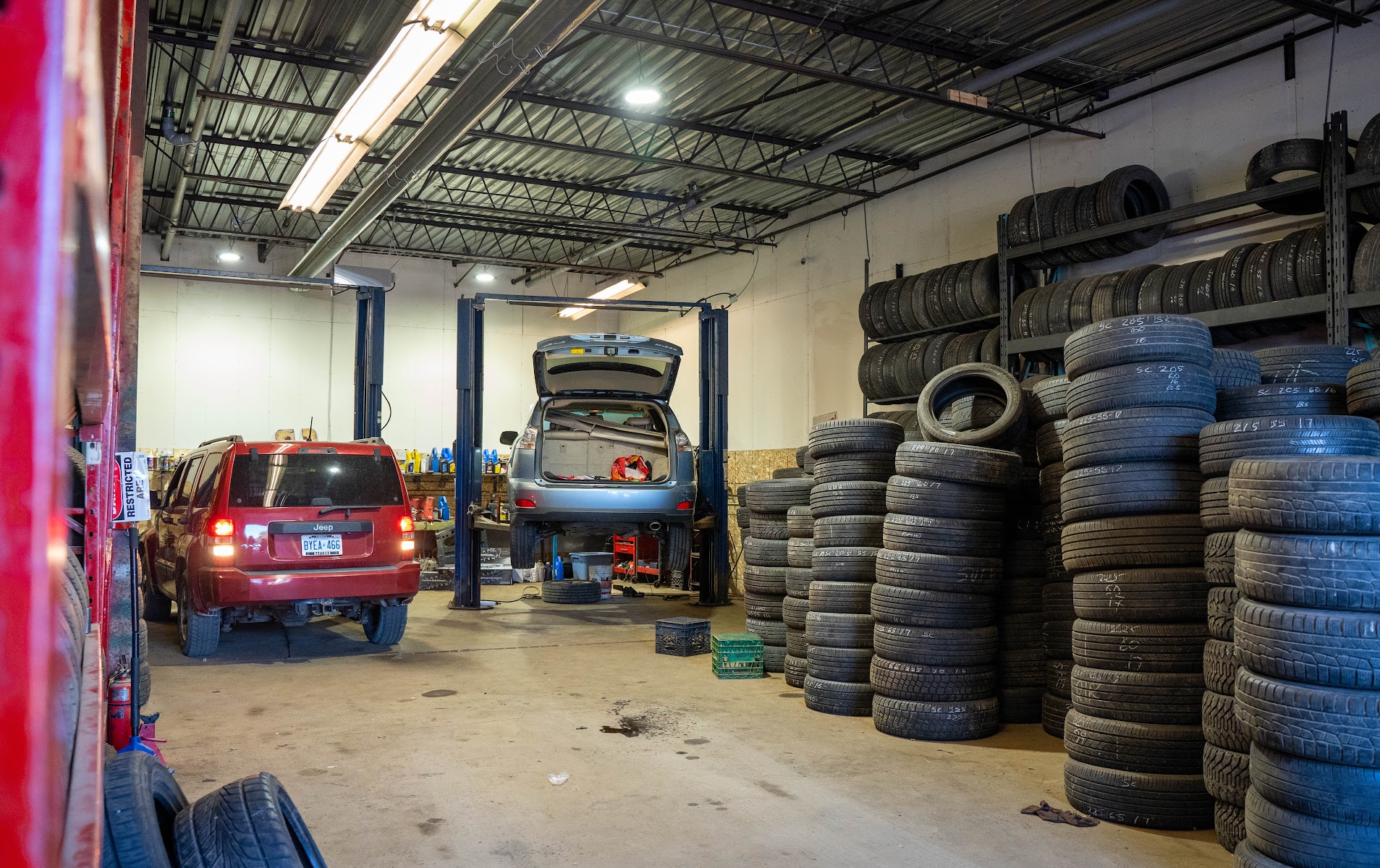 Service bay with tires
